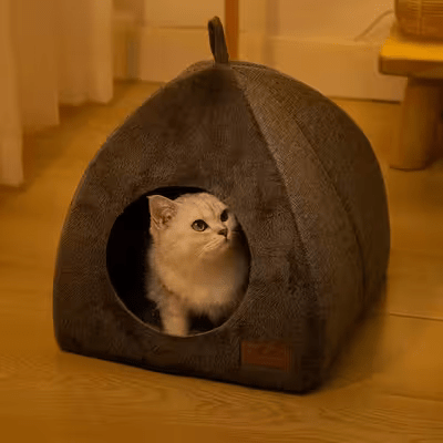 Niche pour Chat - TriCatCave™ - Gris - Le royaume des chats