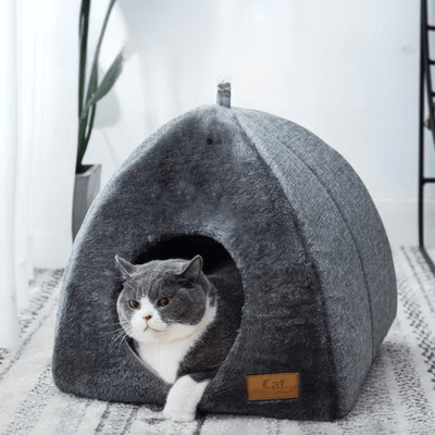 Niche pour Chat - TriCatCave™ - Gris - Le royaume des chats