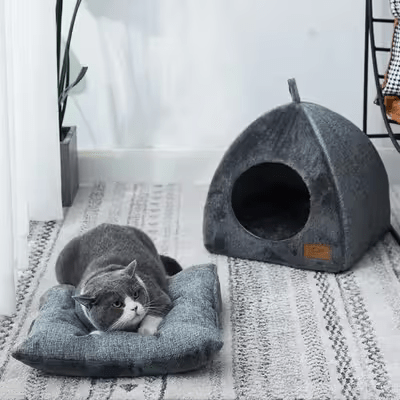 Niche pour Chat - TriCatCave™ - Gris - Le royaume des chats